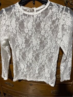 White Lace Long-Sleeve Sheer Top
